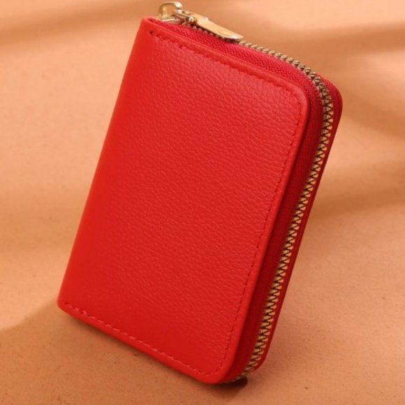 Red wallet 11-slot cardholder with zipper closure - Picture 2 of 4